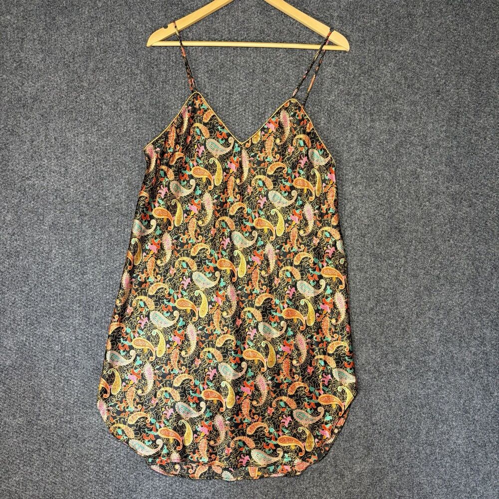 Vtg 90s Barbizon Nightgown Womens Sz Large PaisleyFloral Slip Dress Satin Dainty